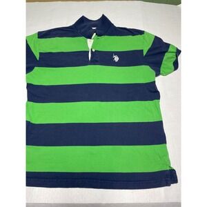 US Polo Assn Mens Striped Polo Shirt Green Navy Blue Short Sleeve Size L